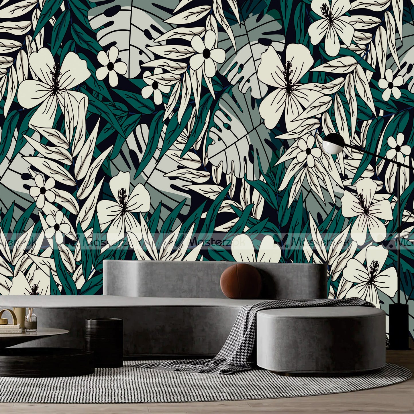 Green n White Leafy Floral| Wall Decal