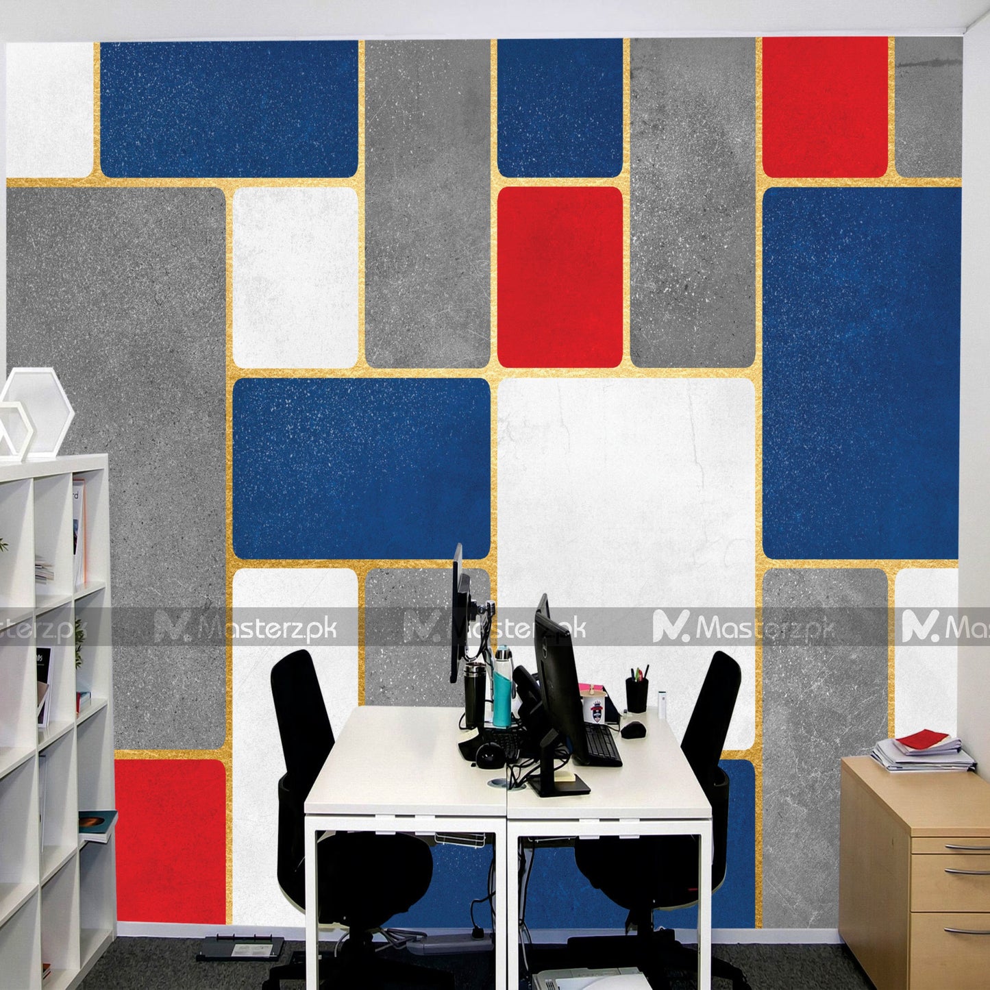 Blue N Red Curvy Edged Abstract| Wall Decal