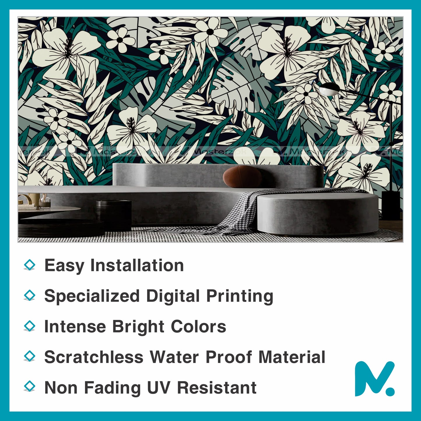Green n White Leafy Floral| Wall Decal