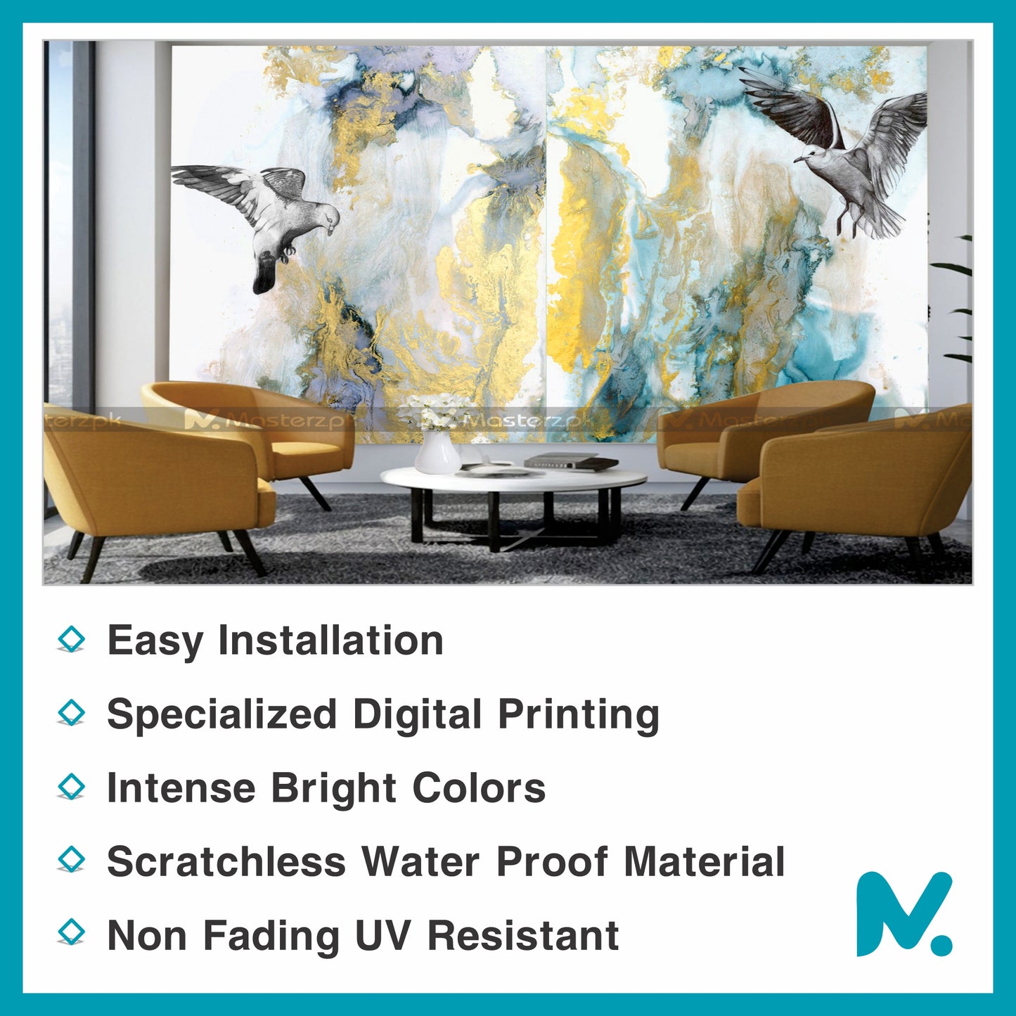 Blue & Gold Chinny Abstract | Wall Decal