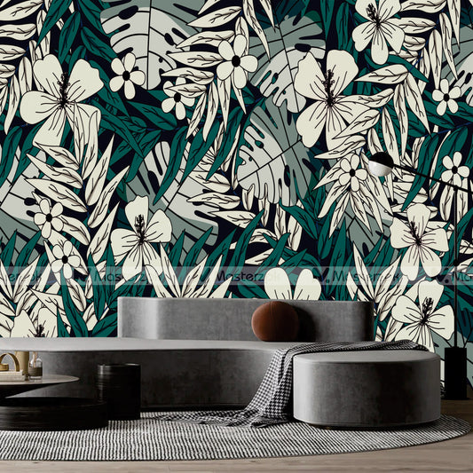 Green n White Leafy Floral| Wall Decal