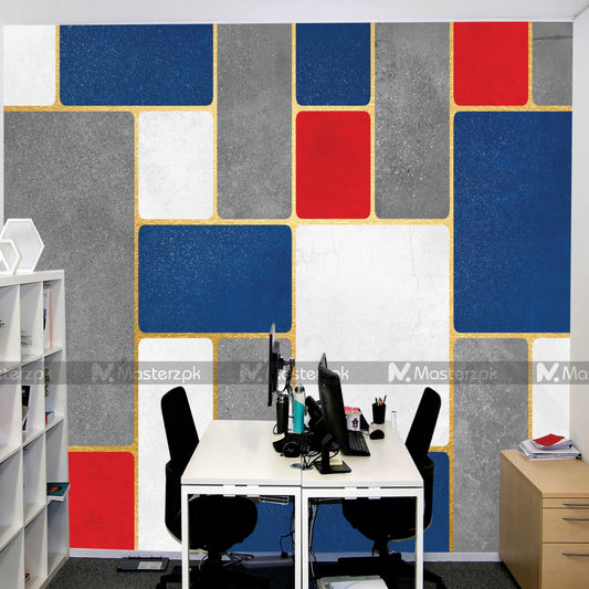 Blue N Red Curvy Edged Abstract| Wall Decal