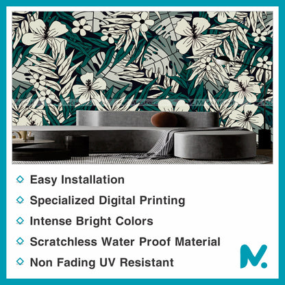 Green n White Leafy Floral| Wall Decal