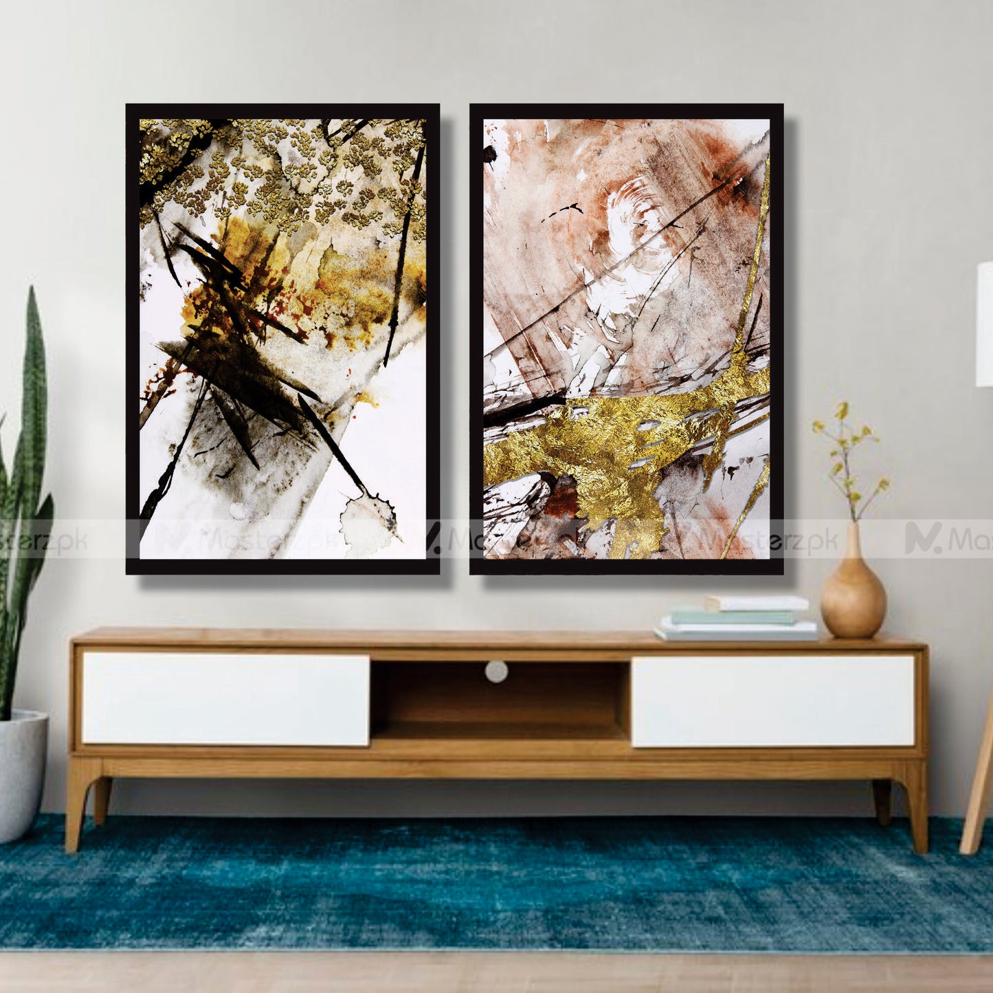 Set of 2 Pearl & Thunder Abstract Framaéstro